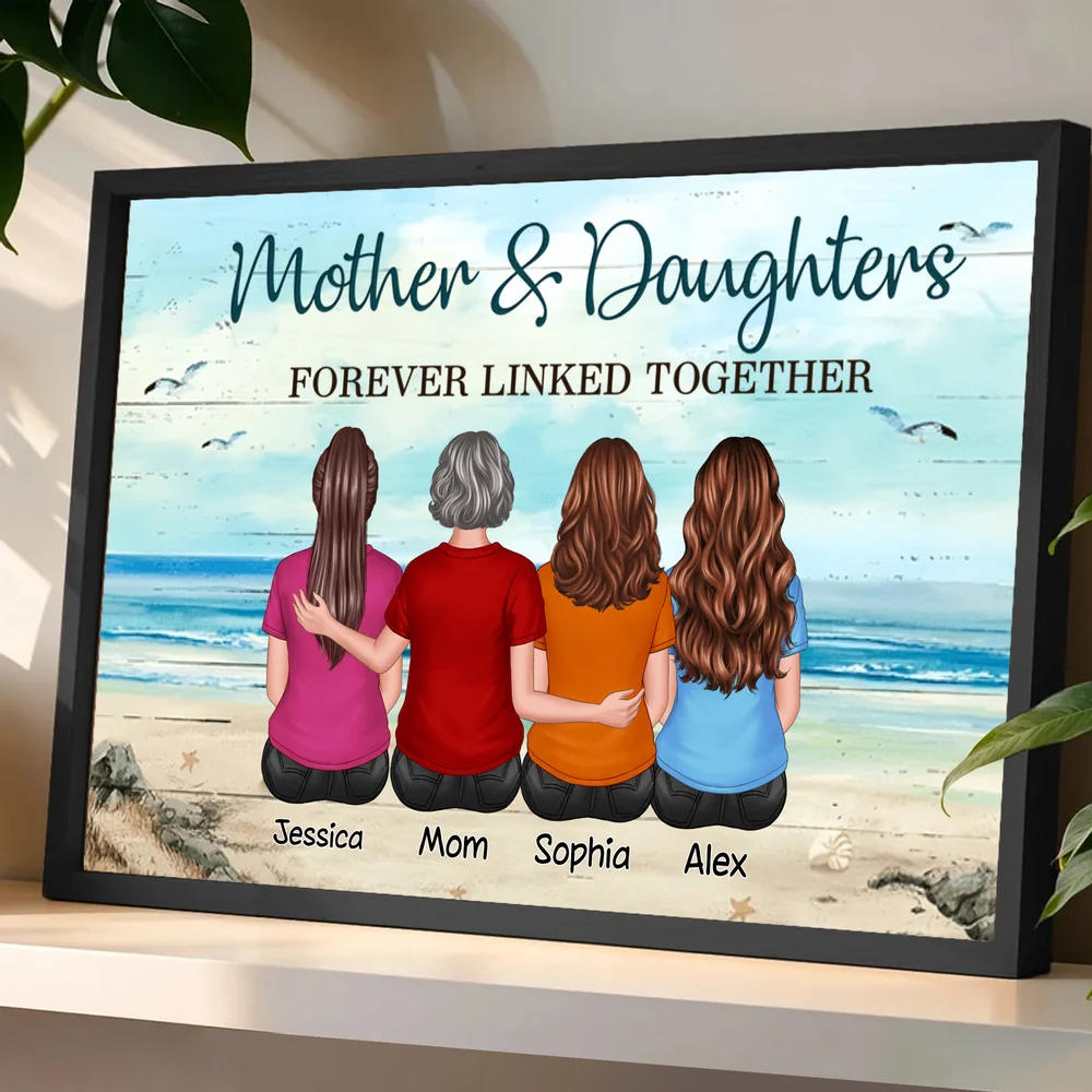 Custom Mother and Daughters Beach Poster, Back View Wall Art Keepsake, Sentimental Unique Gift for Moms on Any Occasion - Image 2
