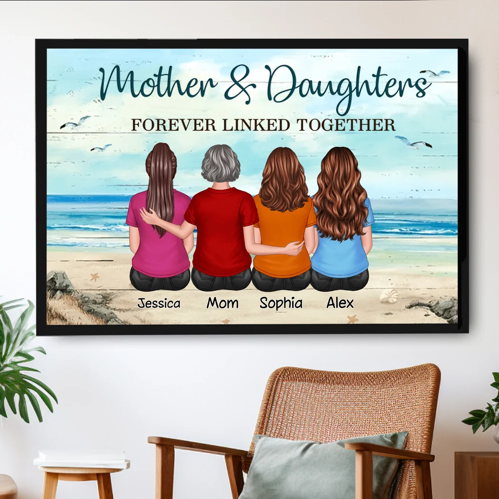 Custom Mother and Daughters Beach Poster, Back View Wall Art Keepsake, Sentimental Unique Gift for Moms on Any Occasion - Image 7