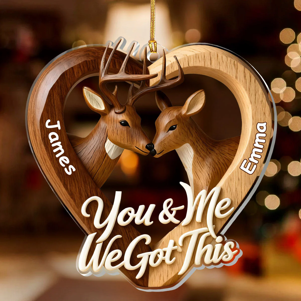 Personalized Acrylic Ornament with Deer Couple – You & Me We Got This – Romantic Christmas Tree Decor & Unique Gift - Image 2