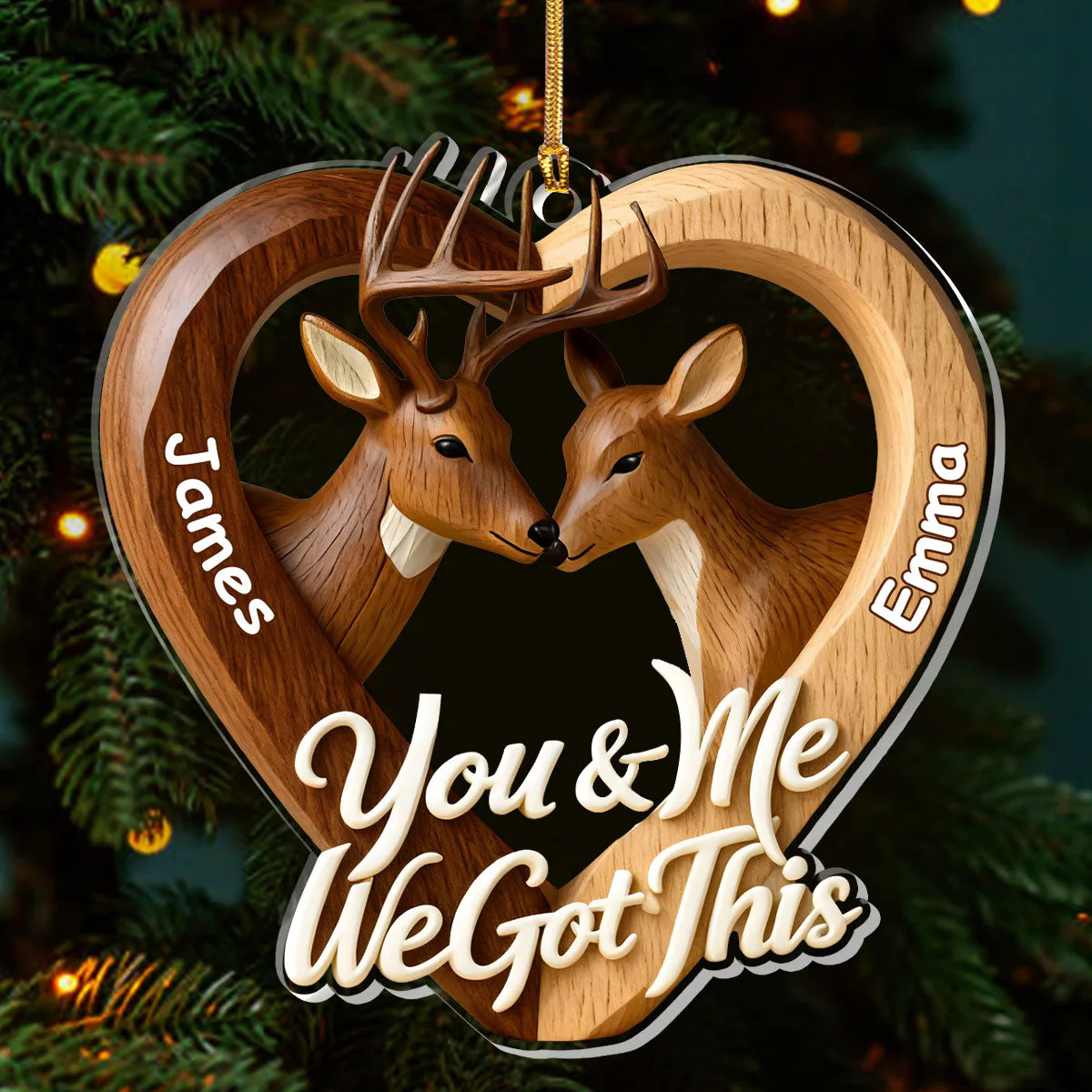 Personalized Acrylic Ornament with Deer Couple – You & Me We Got This – Romantic Christmas Tree Decor & Unique Gift - Image 3