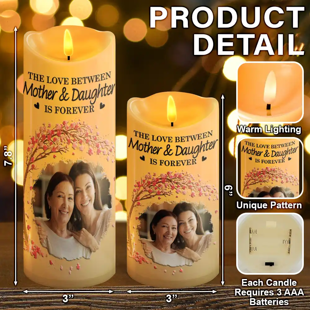 Custom Flameless LED Candle for Mom from Daughter – Photo Memory Light with Peaceful Glow, Heartfelt Mother Daughter Gift for Any Occasion - Image 4