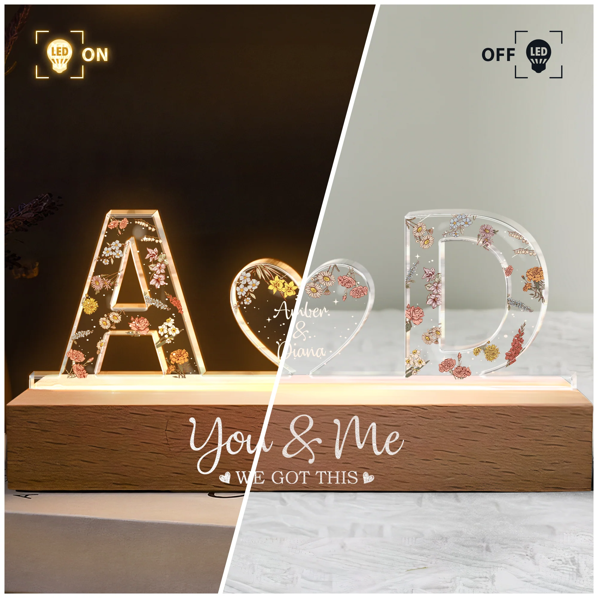 Personalized Shaped Acrylic Block LED Plaque Night Light You & Me We Got This Unique Gift for Couples - Image 2