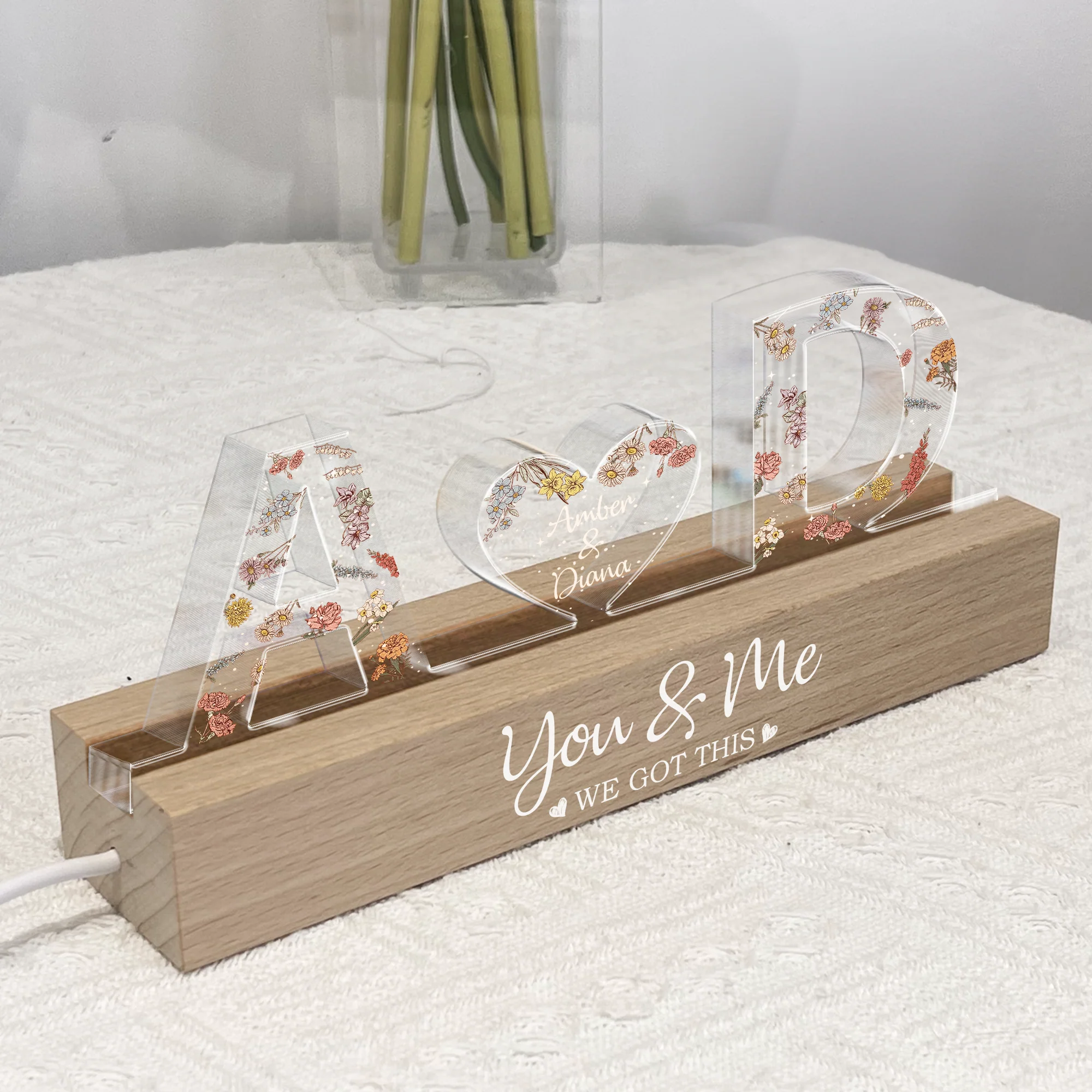 Personalized Shaped Acrylic Block LED Plaque Night Light You & Me We Got This Unique Gift for Couples - Image 3