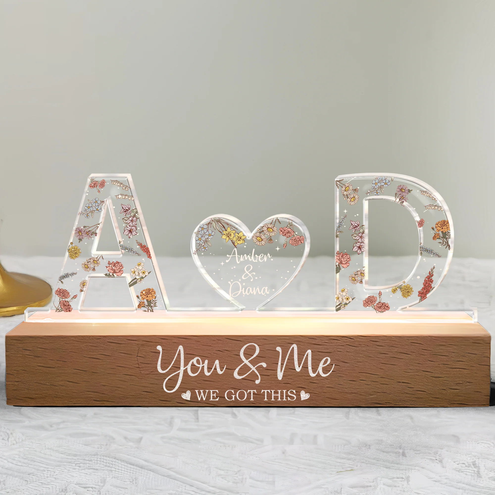 Personalized Shaped Acrylic Block LED Plaque Night Light You & Me We Got This Unique Gift for Couples - Image 5