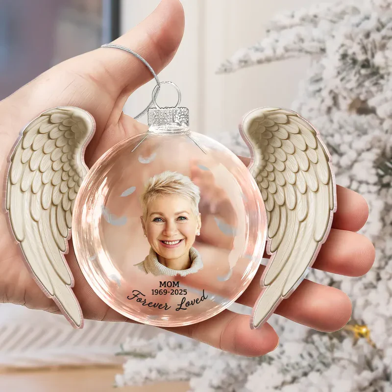 Custom Photo Acrylic Flat Ball Ornament Memorial with Angel Wings, Heartfelt Remembrance Christmas Gift for Dad and Family Keepsake - Image 3