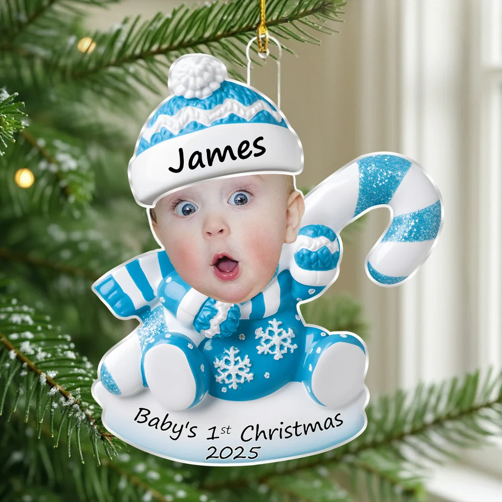 Custom Baby Christmas Acrylic Ornament with Cute Snowbaby Photo, Festive Tree Decoration for First Holiday Memories & Heartwarming Family Gift - Image 2