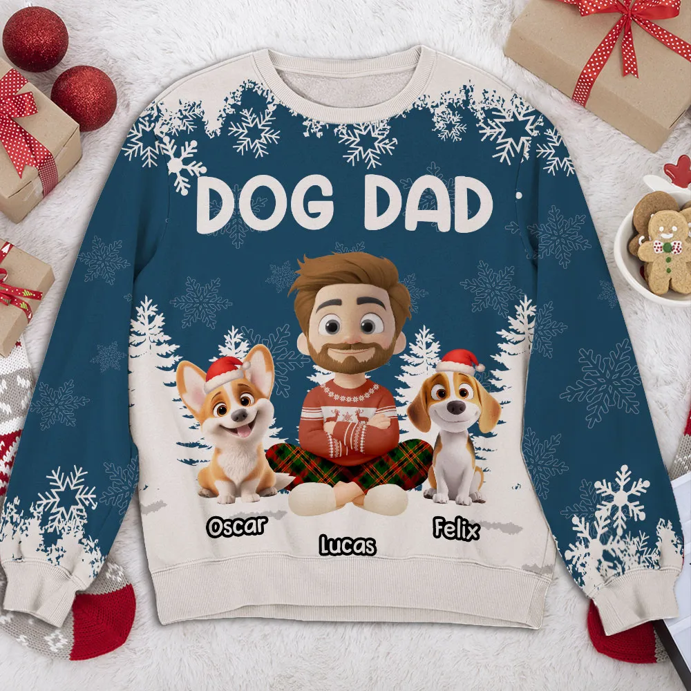 Personalized Dog Dad Printed Sweatshirt with Custom Cartoon Man and Puppy, Cozy Christmas Gift for Proud Pet Lovers - Image 2