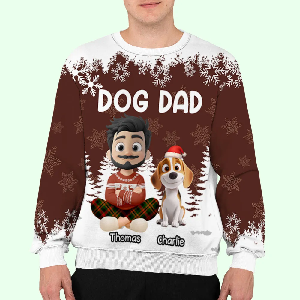 Personalized Dog Dad Printed Sweatshirt with Custom Cartoon Man and Puppy, Cozy Christmas Gift for Proud Pet Lovers - Image 7