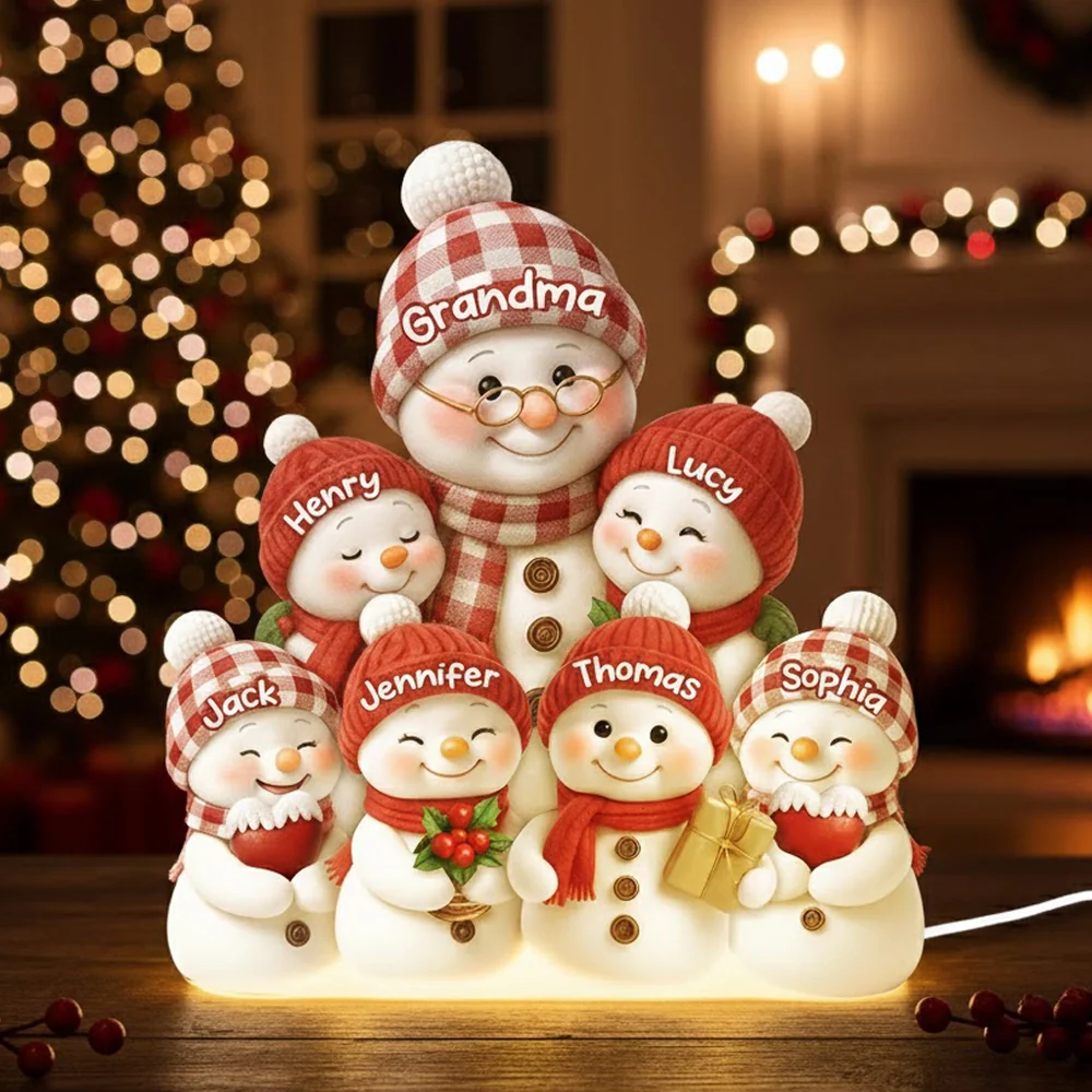 Snowman Family Acrylic Light Box for Grandma - Cozy Christmas Decor and Unique Holiday Gift from Grandkids