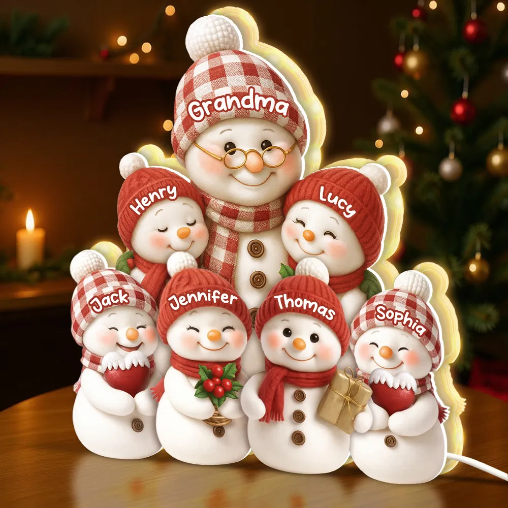Snowman Family Acrylic Light Box for Grandma - Cozy Christmas Decor and Unique Holiday Gift from Grandkids - Image 2