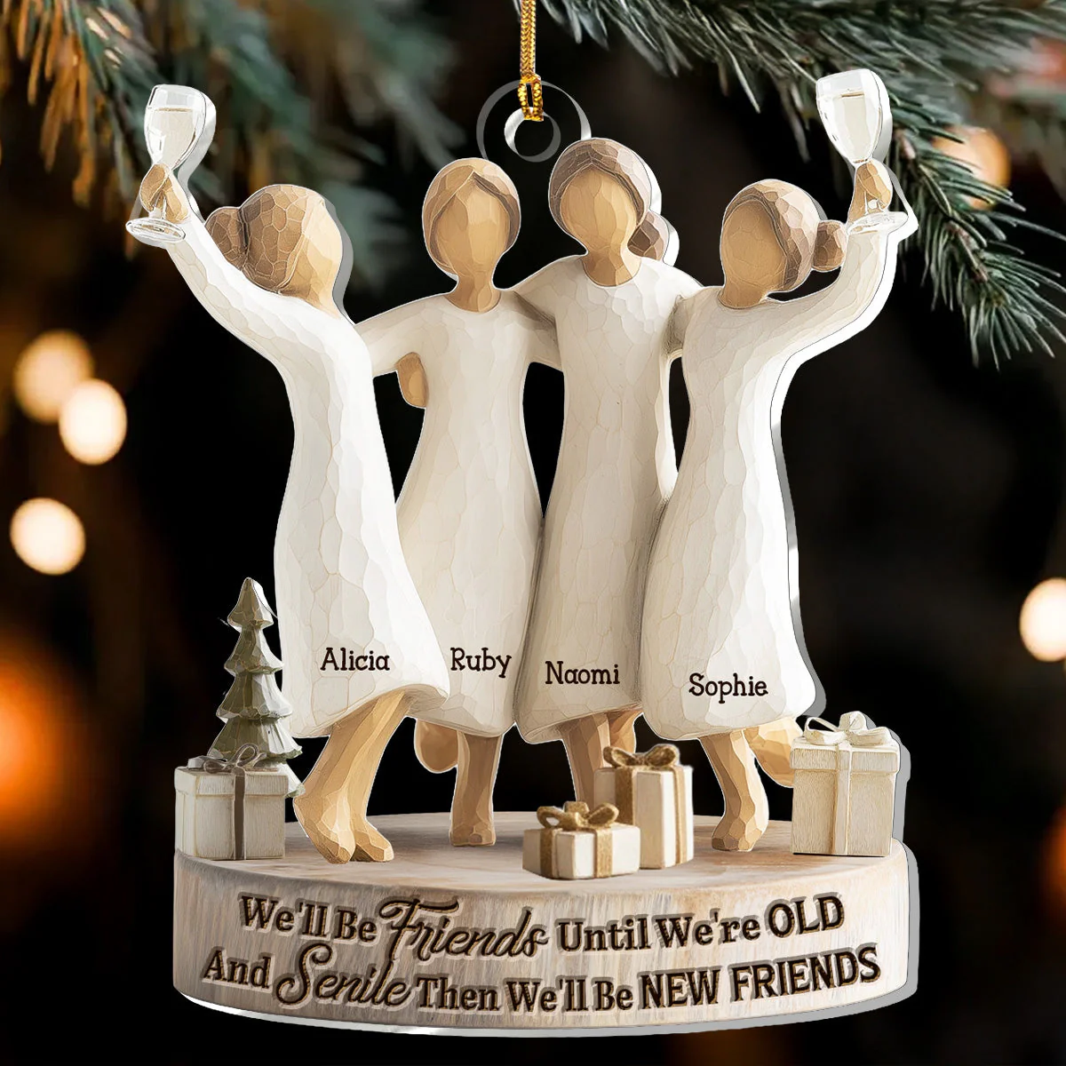 Custom Friends Acrylic Ornament for Holiday Celebration – Funny We'll Be Friends Until We're Old And Senile Keepsake, Perfect Christmas Tree Gift for Your Besties - Image 2