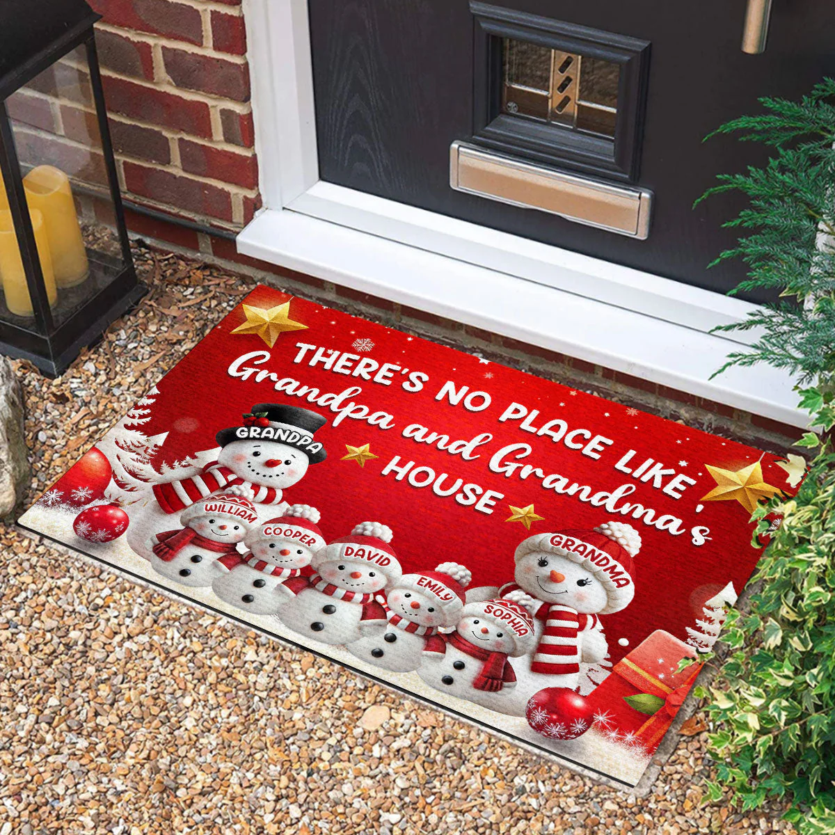 Custom Standard Doormat with Cute Snowman Family, Festive Entryway Decor for Grandparents' Home, Heartwarming Personalized Gift Idea for Indoor or Outdoor Use - Image 2