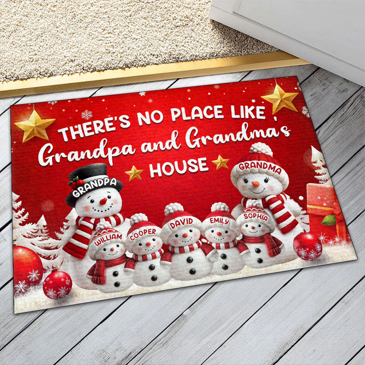 Custom Standard Doormat with Cute Snowman Family, Festive Entryway Decor for Grandparents' Home, Heartwarming Personalized Gift Idea for Indoor or Outdoor Use - Image 8