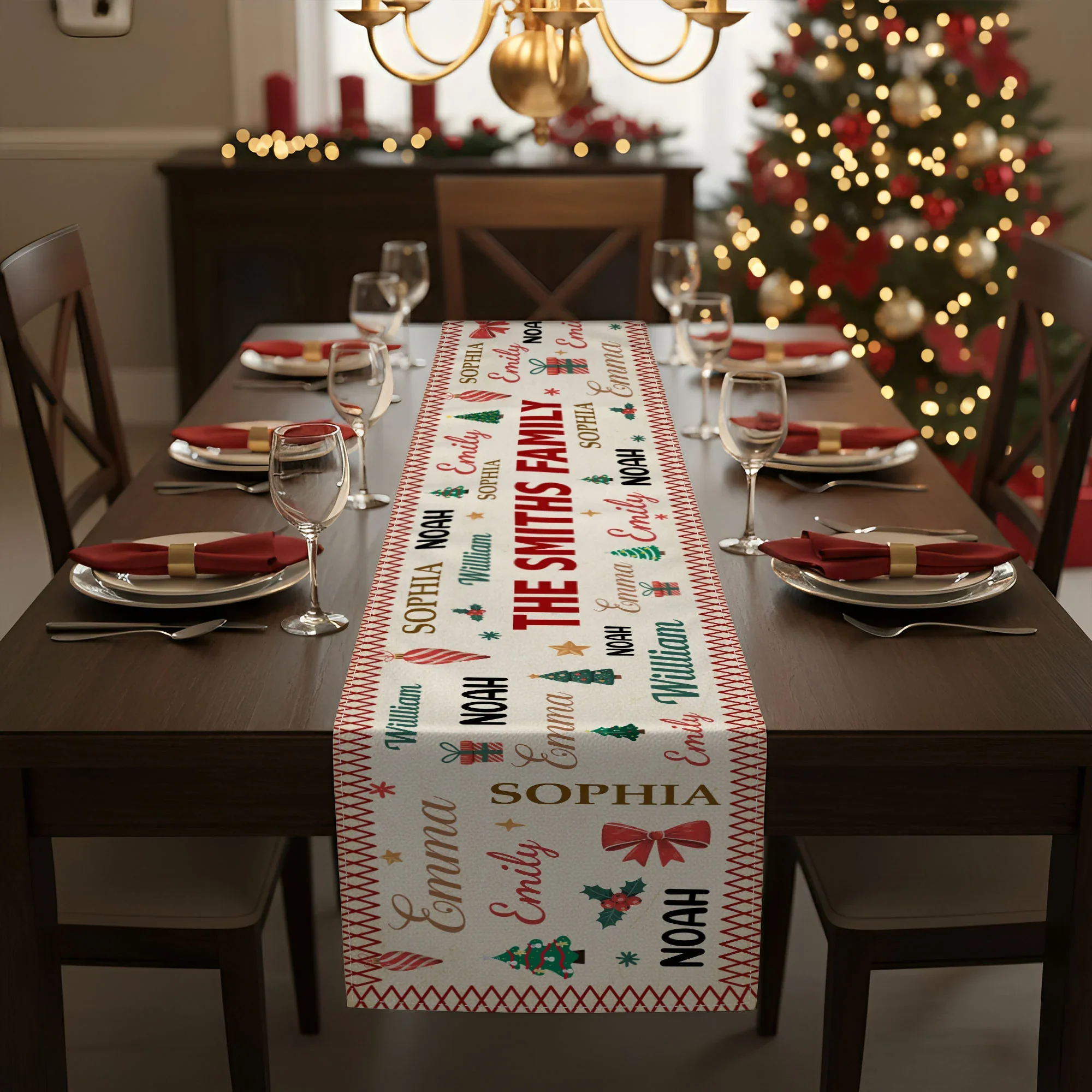 Custom Family Name Christmas Table Runner for Holiday Dining – Cozy Personalized Decor & Creative Gift Idea - Image 2