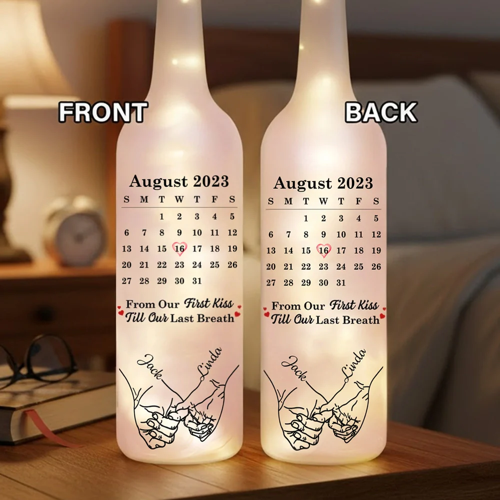 Personalized Bottle Lamp with Calendar Date & Couple Design, Soft Warm Glow for Romantic Nights, Unique Anniversary Gift