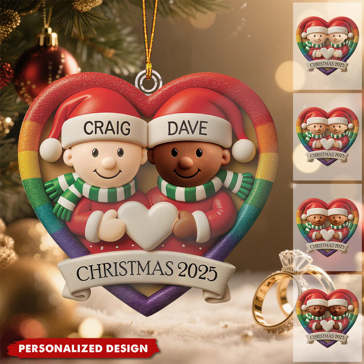 Custom LGBT Couple Acrylic Ornament, Cozy Hugging Santa Characters for Holiday Celebration, Romantic Keepsake & Special Gift - Image 7