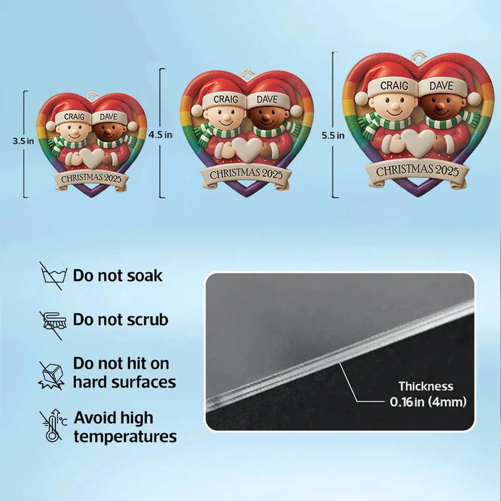 Custom LGBT Couple Acrylic Ornament, Cozy Hugging Santa Characters for Holiday Celebration, Romantic Keepsake & Special Gift - Image 8