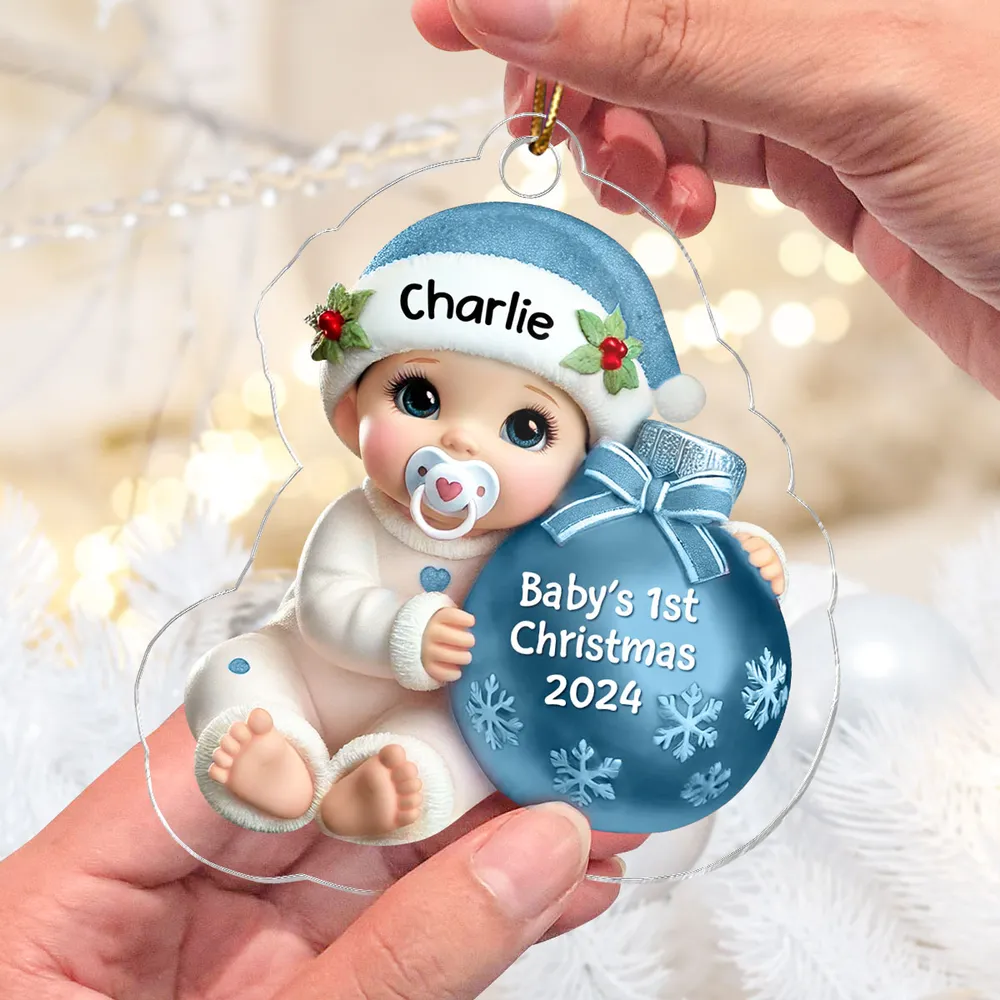 Personalized Acrylic Ornament for Baby's First Christmas – Cute Blue Baby Design, Festive Keepsake, Unique Gift for New Parents - Image 5