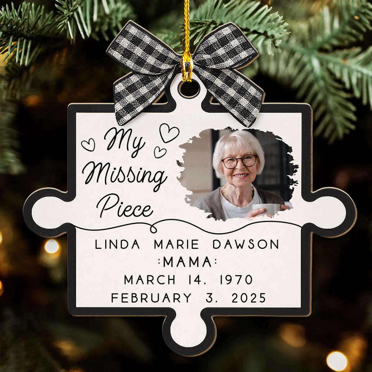 Personalized Wooden Ornament for Dad Memorial, Puzzle Piece Photo Keepsake, My Missing Piece Tribute, Unique Sympathy Gift for Family - Image 2