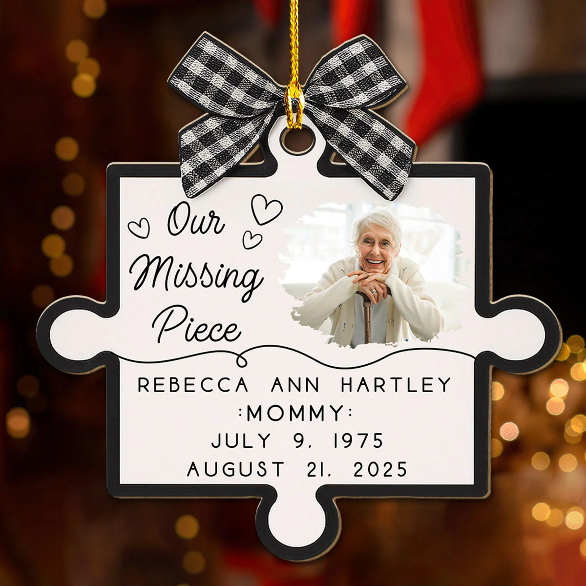 Personalized Wooden Ornament for Dad Memorial, Puzzle Piece Photo Keepsake, My Missing Piece Tribute, Unique Sympathy Gift for Family - Image 3