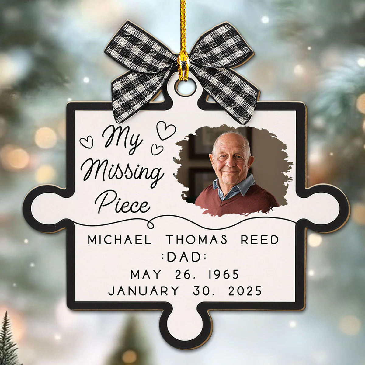 Personalized Wooden Ornament for Dad Memorial, Puzzle Piece Photo Keepsake, My Missing Piece Tribute, Unique Sympathy Gift for Family - Image 5