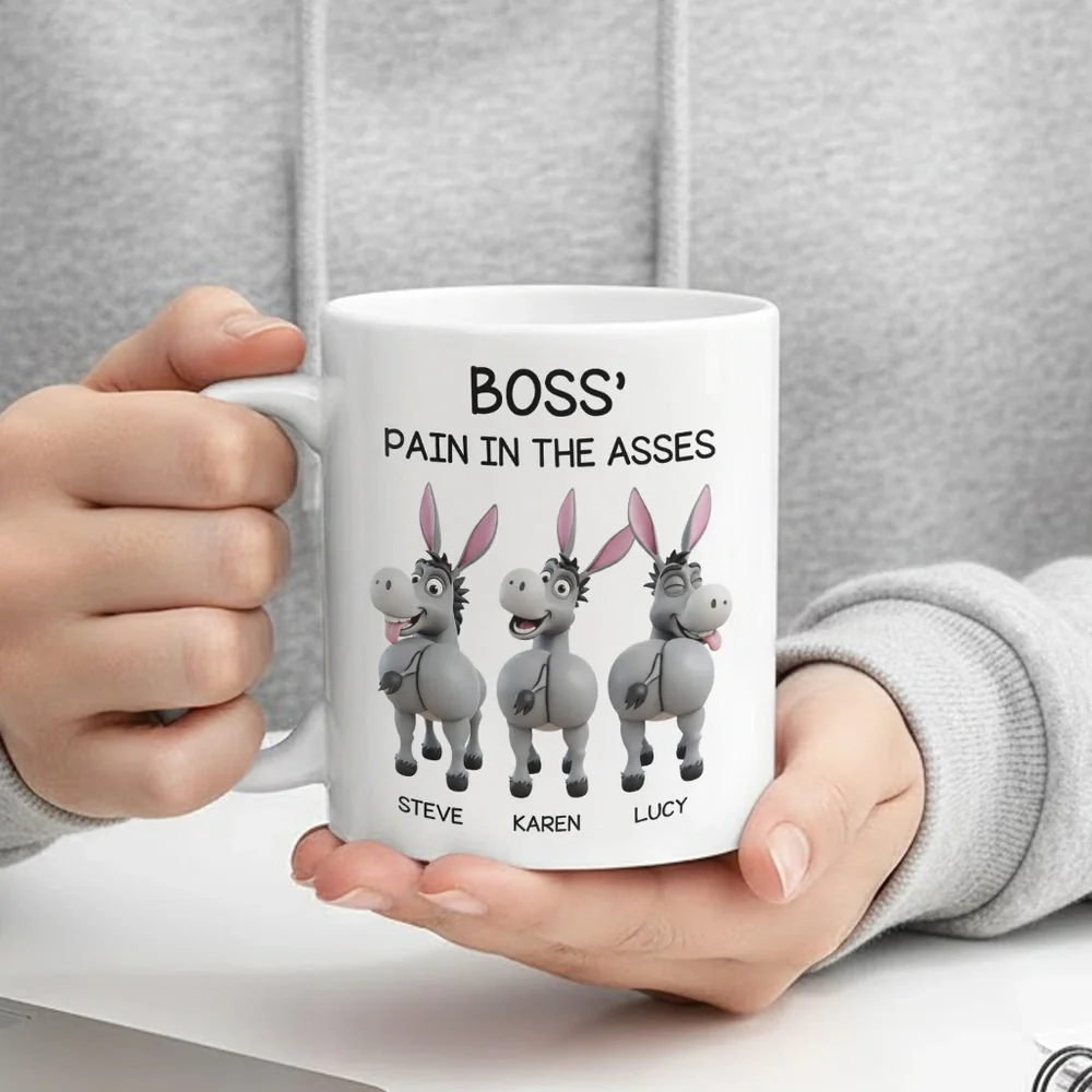 Funny Personalized White Ceramic Mug for Boss β Custom Cartoon Donkey Team, Unique Office Gift for Coworkers, Hilarious Value-Priced Present