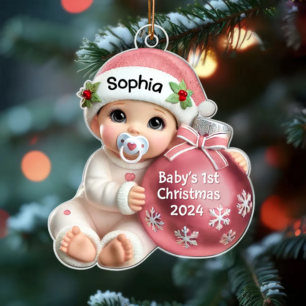 Personalized Acrylic Ornament for Baby's First Christmas, Cute Winter Design, Keepsake Holiday Gift for New Parents - Image 2