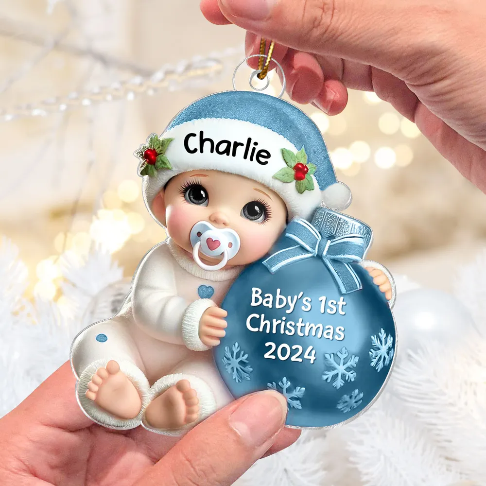 Personalized Acrylic Ornament for Baby's First Christmas, Cute Winter Design, Keepsake Holiday Gift for New Parents - Image 3