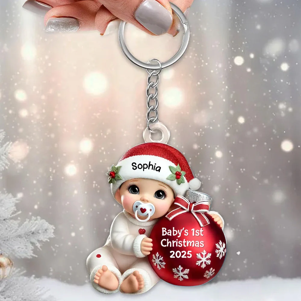 Personalized Acrylic Keychain for Baby's First Christmas, Cute Snowy Ornament Design, Sweet Keepsake & Unique Christmas Gift - Image 3
