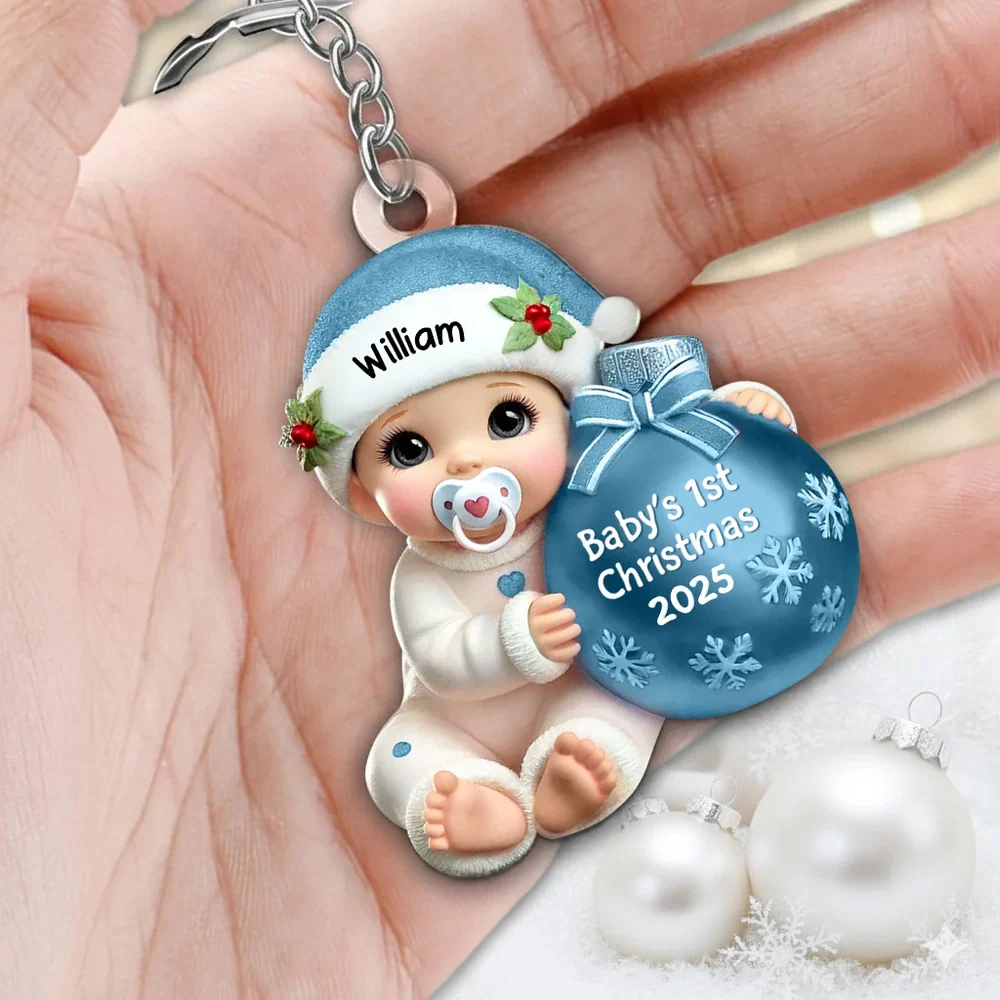 Personalized Acrylic Keychain for Baby's First Christmas, Cute Snowy Ornament Design, Sweet Keepsake & Unique Christmas Gift - Image 5