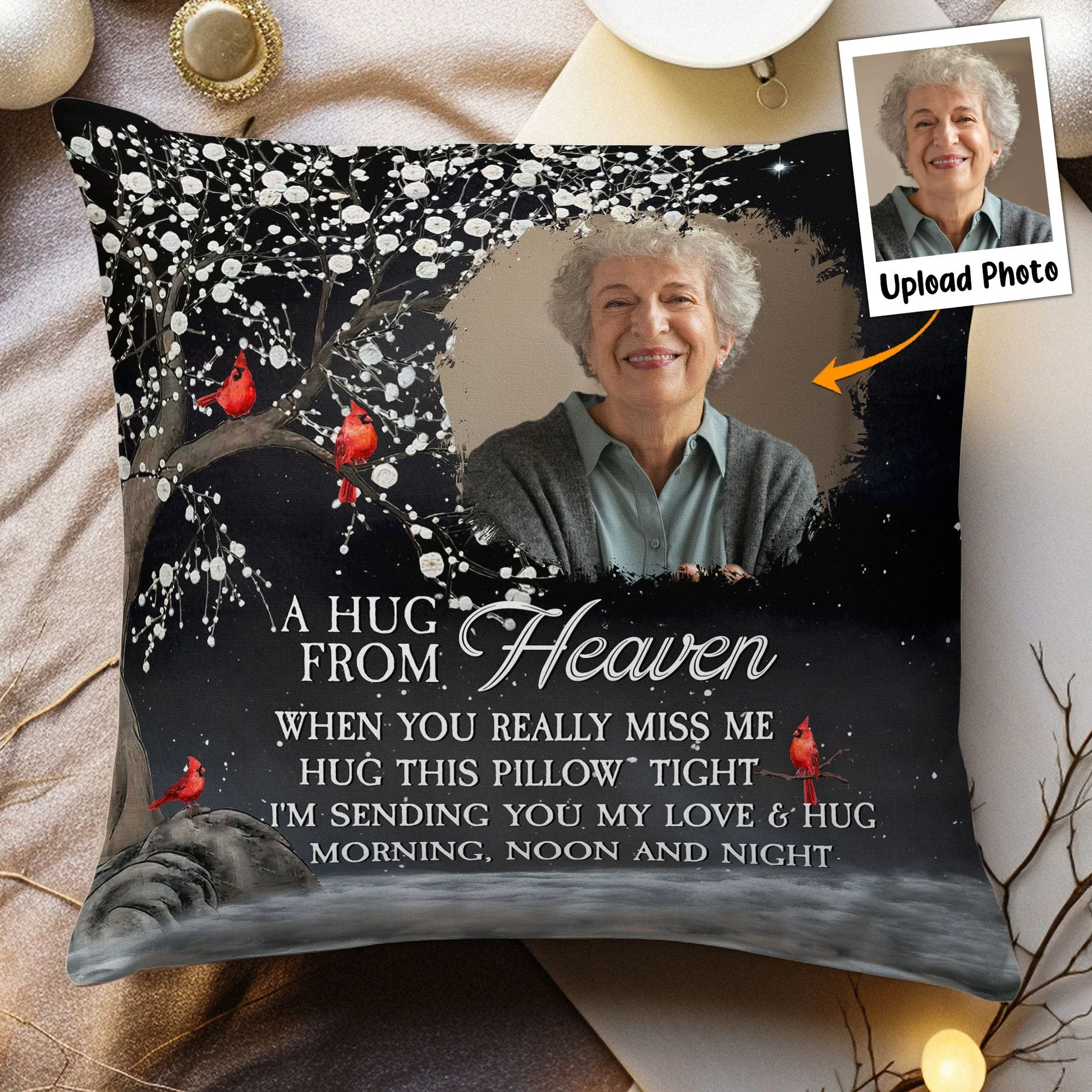 Custom Photo Square Pillow – A Hug From Heaven Memorial Cushion To Hold When You Miss Them, Unique Sympathy Gift & Cozy Room Decor - Image 6