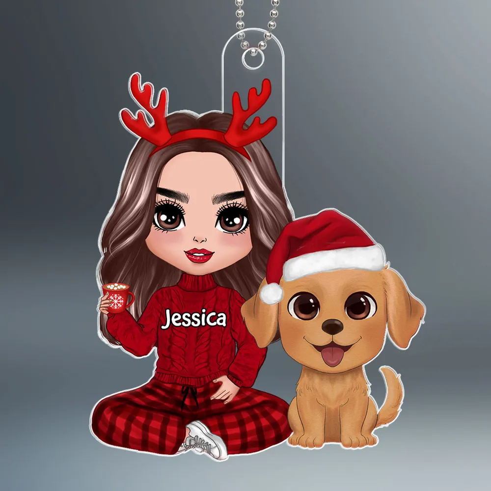 Personalized Acrylic Ornament with Cute Dog and Cozy Christmas Girl, Festive Decor and Unique Gift for Dog Lovers - Image 3