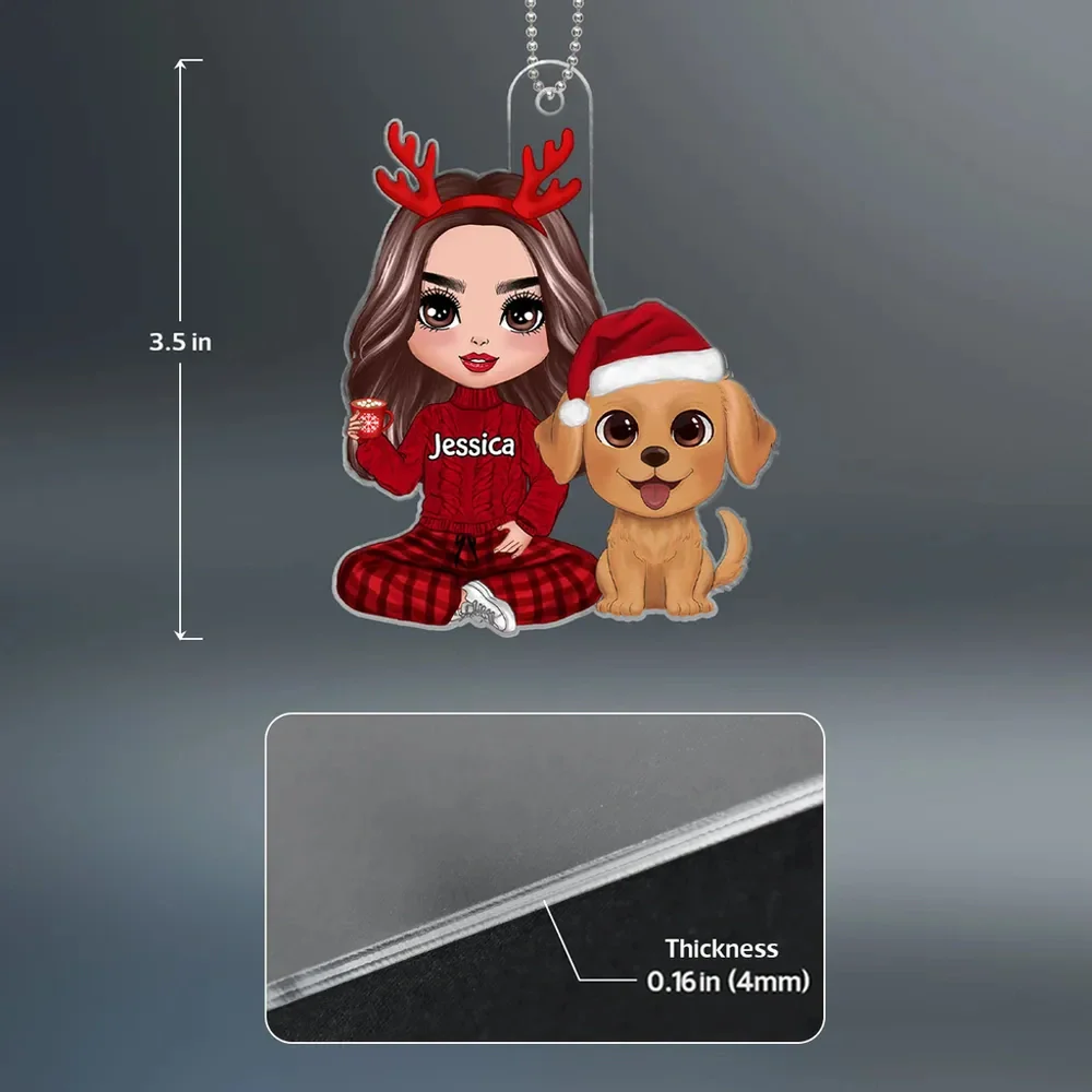 Personalized Acrylic Ornament with Cute Dog and Cozy Christmas Girl, Festive Decor and Unique Gift for Dog Lovers - Image 4