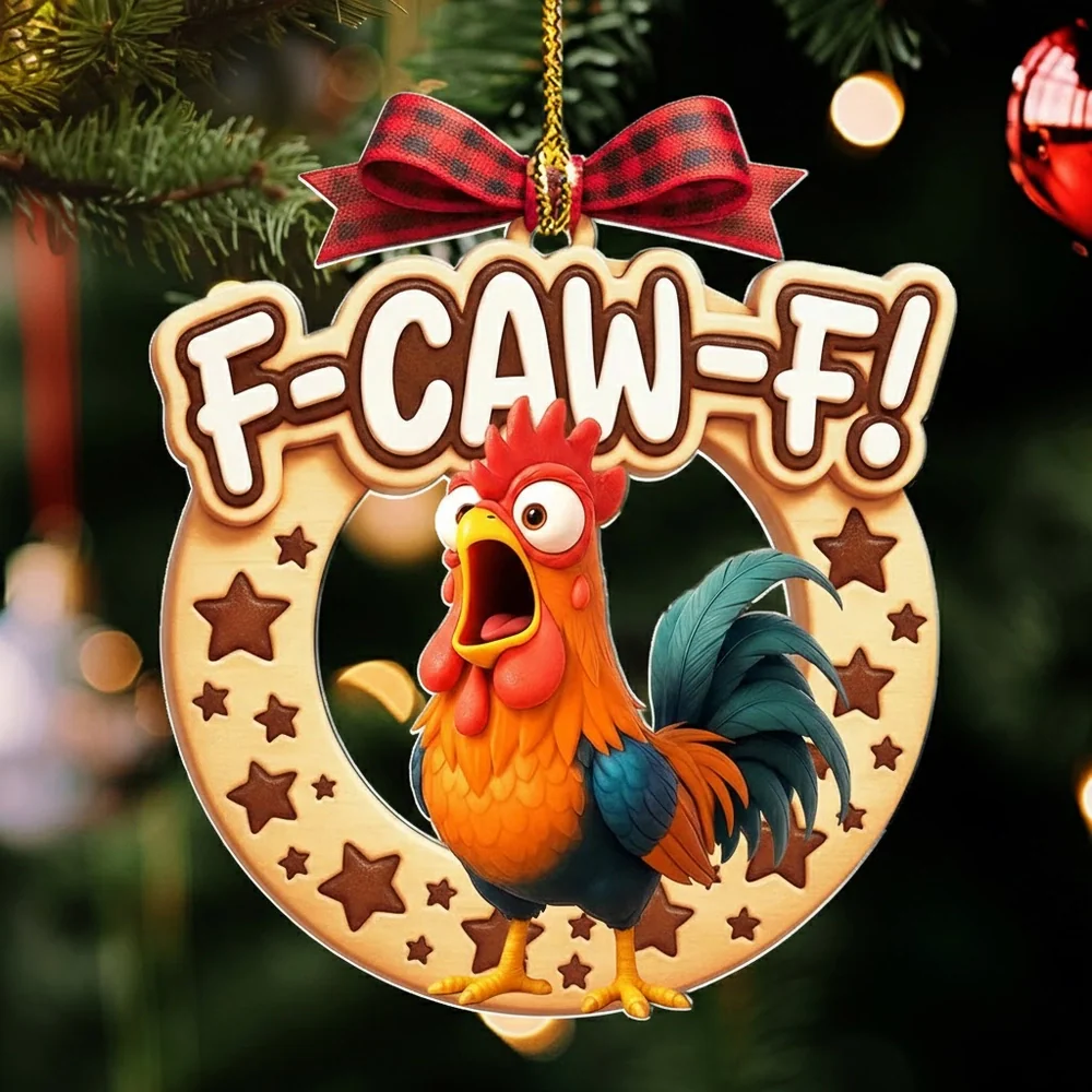 Custom Acrylic Ornament with Funny Shouting Rooster, Cute Christmas Tree Decoration and Quirky Gift Idea