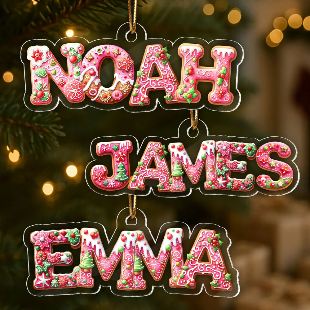 Custom Name Acrylic Ornament with Pink Gingerbread Letters – Festive Christmas Ornament & Creative Kids Gift - Image 5