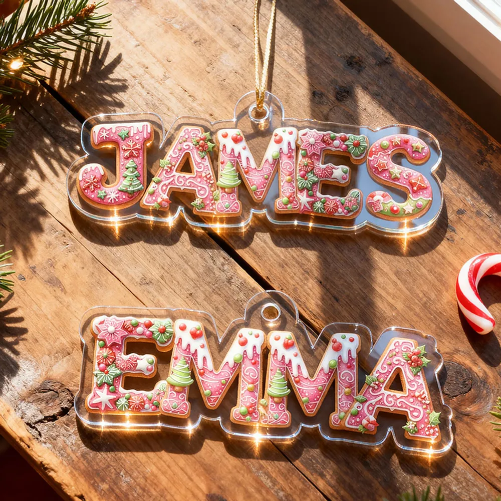 Custom Name Acrylic Ornament with Pink Gingerbread Letters – Festive Christmas Ornament & Creative Kids Gift - Image 6