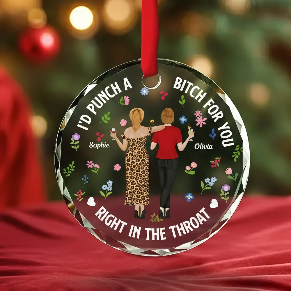 Custom Bestie Crystal Ornament with Back-View Friends Illustration – Personalized Crystal Ornament, Hilarious Unique Gift for Best Friend - Image 5