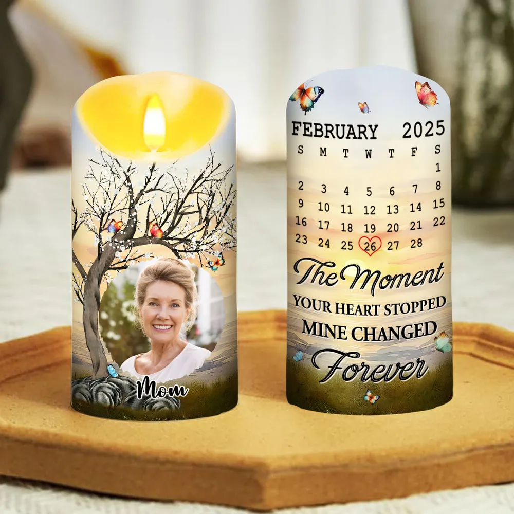 Personalized Flameless LED Candle with Photo & Calendar Date for Mom Memorial, Peaceful Light & Unique Sympathy Gift - Image 3