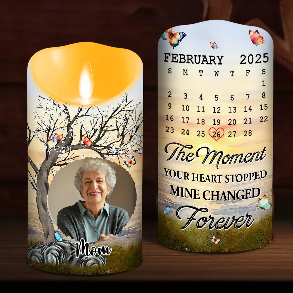 Personalized Flameless LED Candle with Photo & Calendar Date for Mom Memorial, Peaceful Light & Unique Sympathy Gift - Image 4