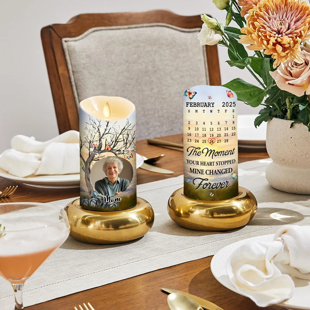 Personalized Flameless LED Candle with Photo & Calendar Date for Mom Memorial, Peaceful Light & Unique Sympathy Gift - Image 5
