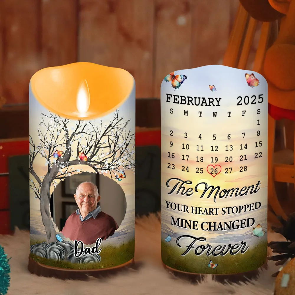 Personalized Flameless LED Candle with Photo & Calendar Date for Mom Memorial, Peaceful Light & Unique Sympathy Gift - Image 6