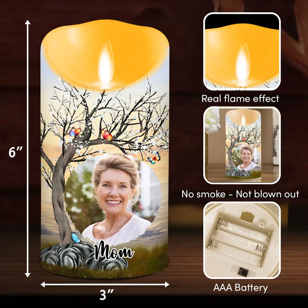 Personalized Flameless LED Candle with Photo & Calendar Date for Mom Memorial, Peaceful Light & Unique Sympathy Gift - Image 7