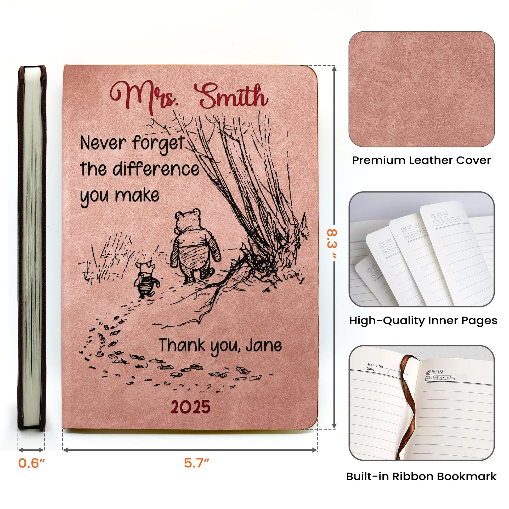 Custom Leather Journal for Appreciation β Sweet Walking Friends Design, Meaningful Gratitude Gift for Someone Who Makes a Difference - Image 4