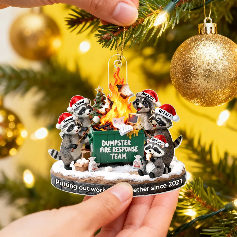 Funny Dumpster Fire Raccoon Acrylic Ornament for Work Besties – Personalized Holiday Office Gift - Image 6