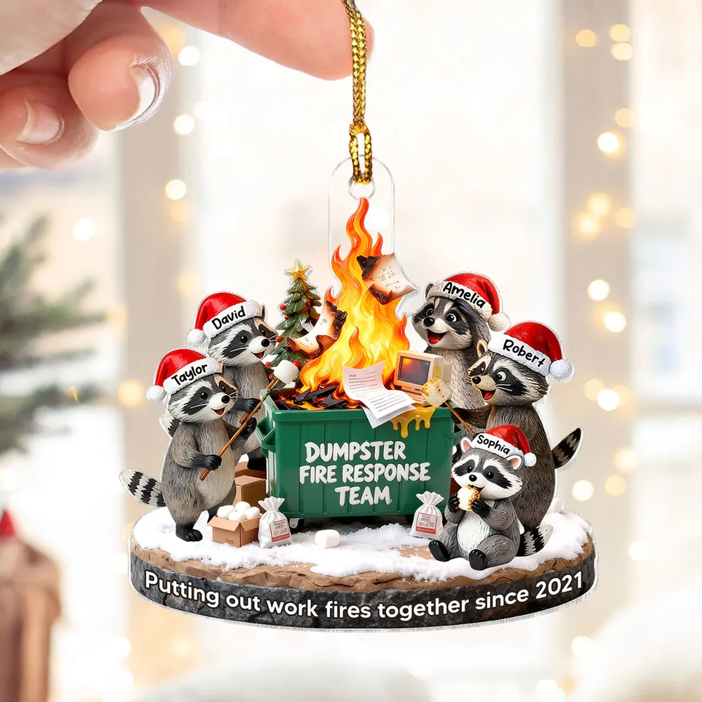 Funny Dumpster Fire Raccoon Acrylic Ornament for Work Besties – Personalized Holiday Office Gift - Image 7