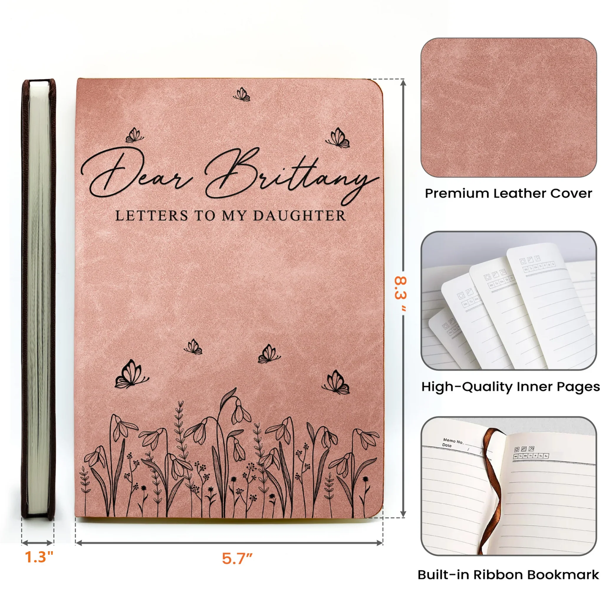 Pink Leather Journal Memory Keepsake For Daughter, Sister, Mom Or Friend - Delicate Floral Design, Meaningful Letters Notebook, Unique Gift For Her - Image 4