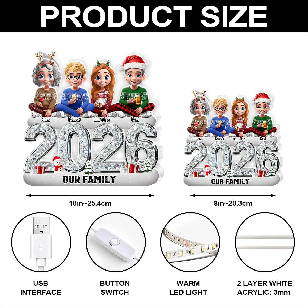 Custom Our Family Acrylic Light Box with Festive Characters, Warm Atmosphere Lighting Acrylic Light Box, Heartfelt Holiday Gift for the Whole Family - Image 7