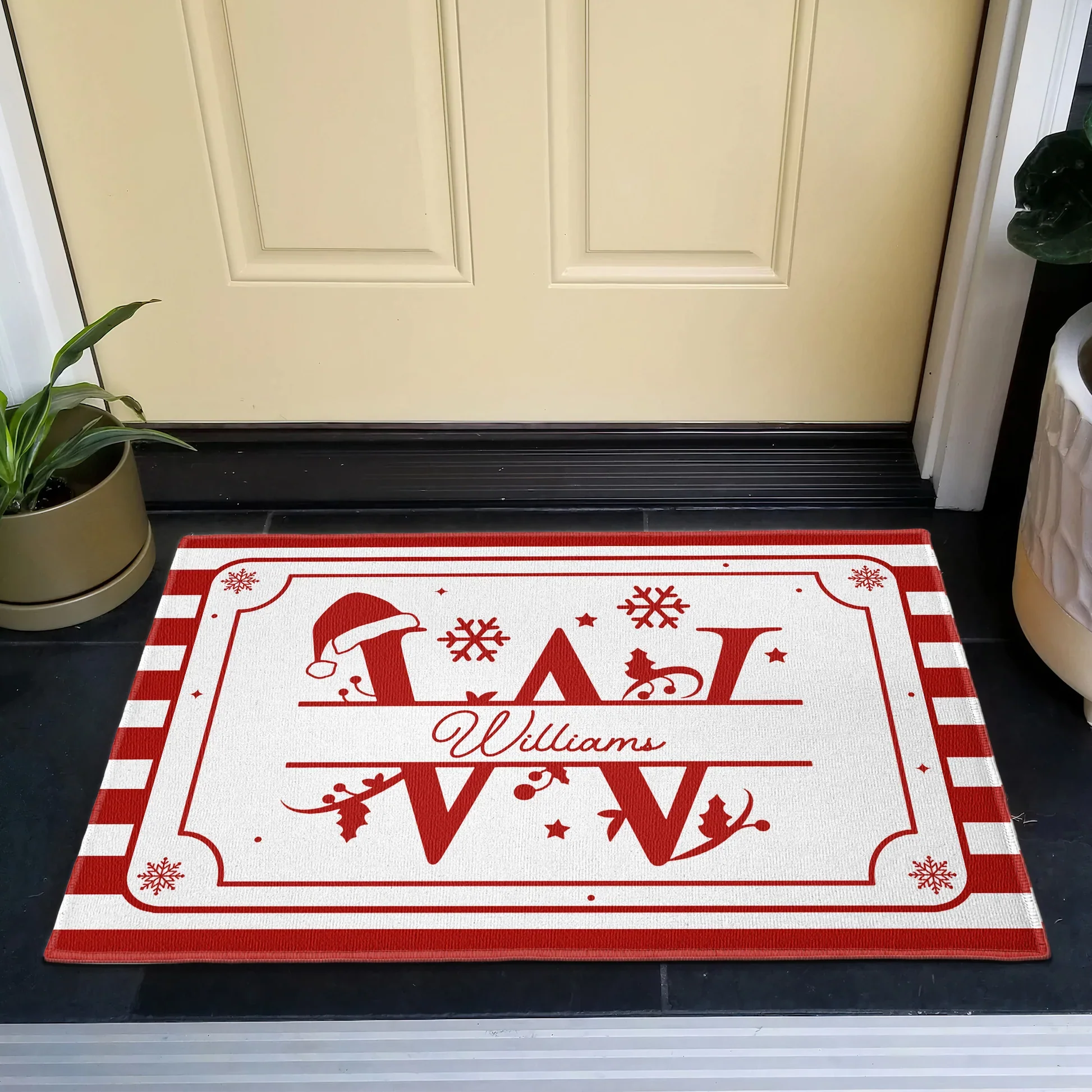 Personalized Christmas Standard Doormat with Monogram Initial – Festive Red Entryway Decor & Unique Holiday Gift - Image 2