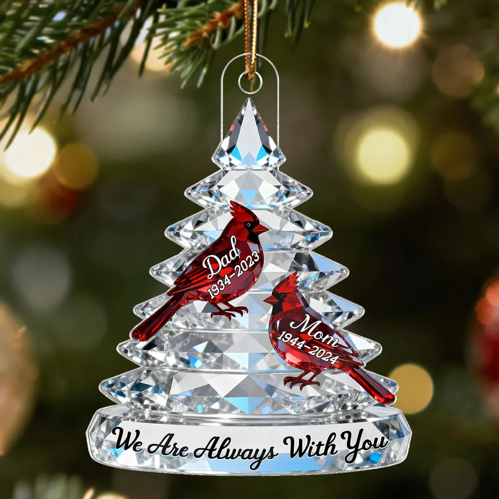 Acrylic Ornament Crystal-Style Tree with Red Cardinals, We Are Always With You Sympathy Gift for Family - Image 6