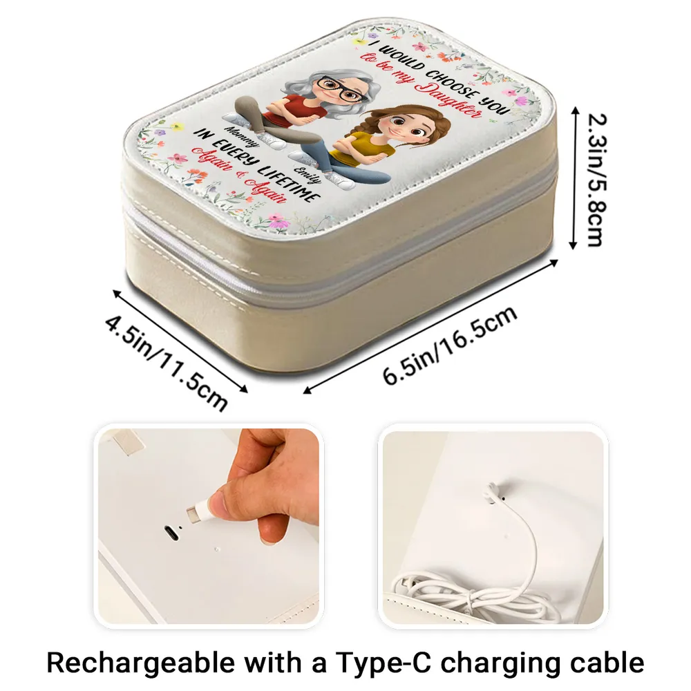 Custom LED Makeup Case with Cartoon Mother and Daughter, Sentimental Travel Makeup Case, Heartfelt Personalized Gift - Image 2
